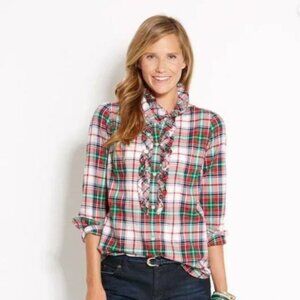 Vineyard Vines Mistletoe Plaid Ruffle Flannel Shirt